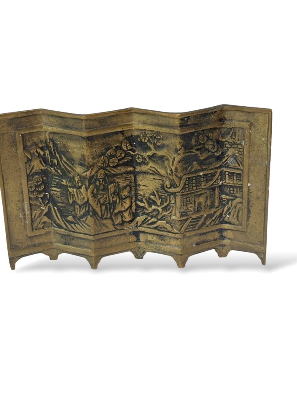 Vintage Brass Tabletop Screen Asian Style Home Decor 1980s Enesco 4.5" high